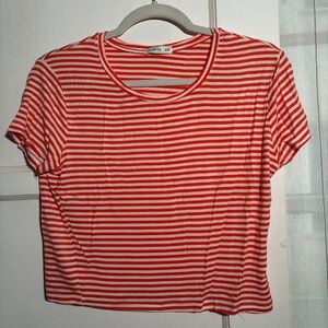 Orange & White Striped Cropped Tee